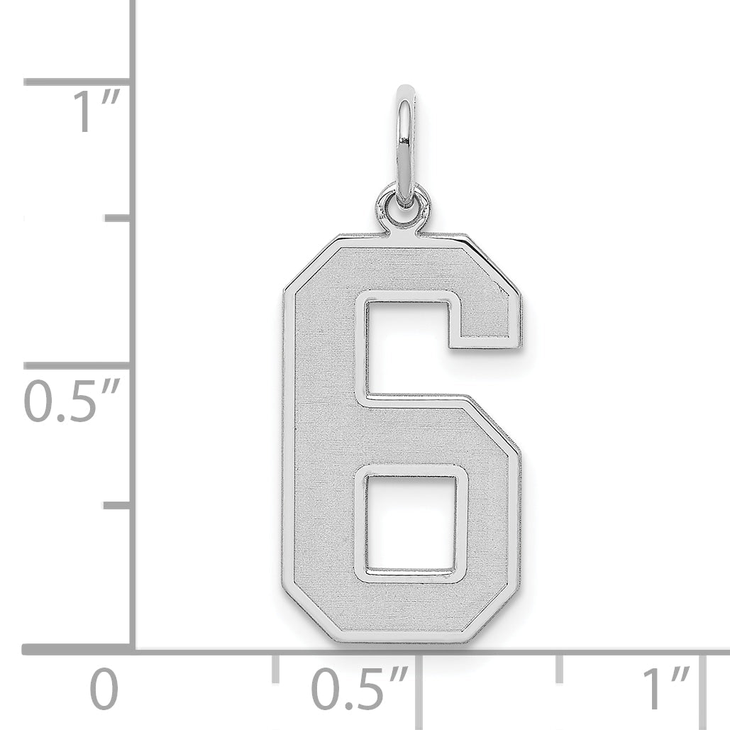 Sterling Silver Silver/Rhodium-Plated Satin Number 6 Charm