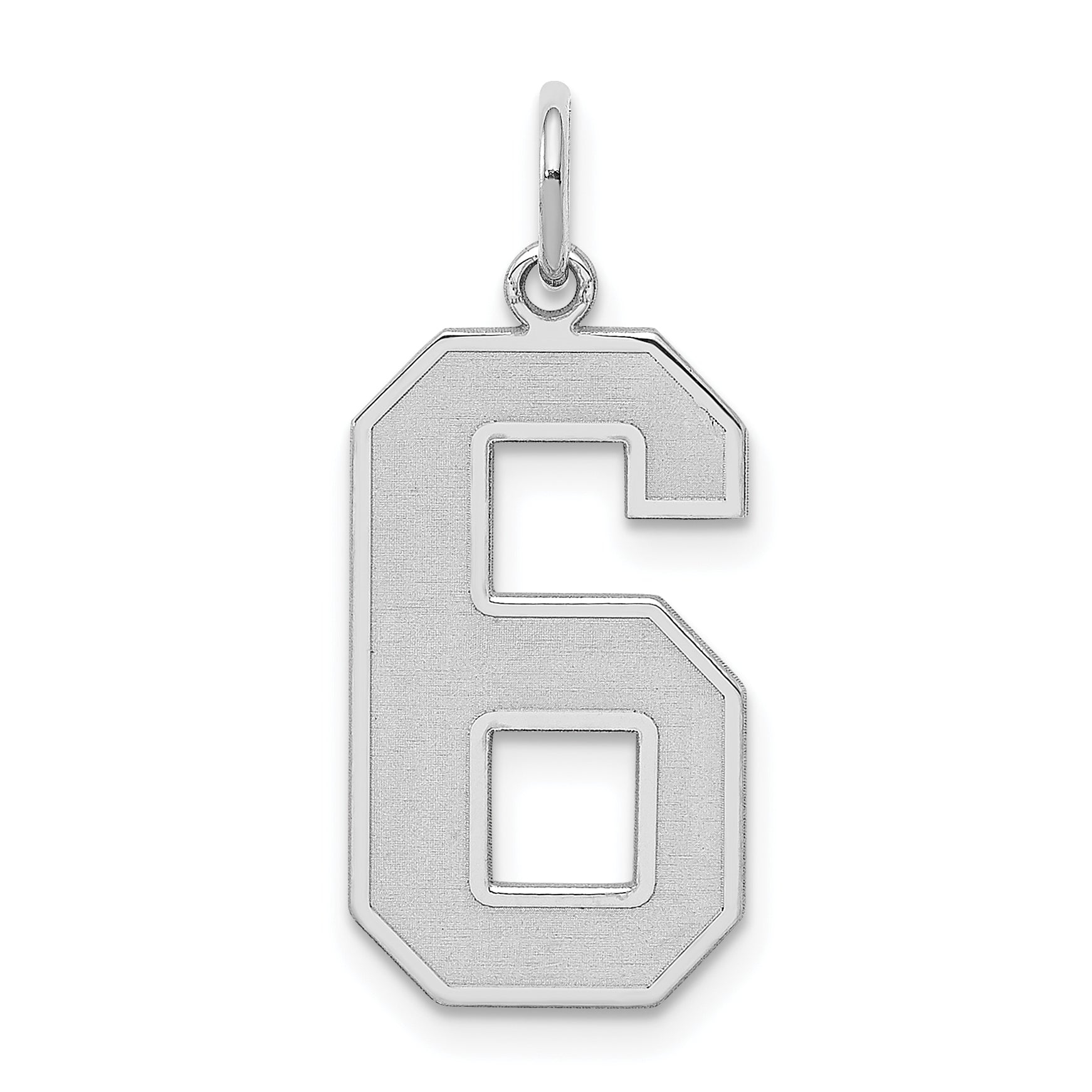 Sterling Silver Silver/Rhodium-Plated Satin Number 6 Charm