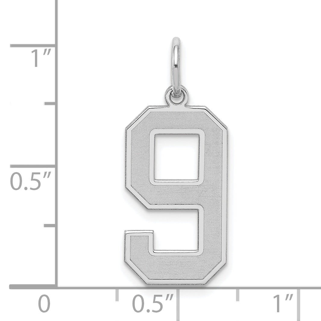 Sterling Silver Silver/Rhodium-Plated Satin Number 9 Charm