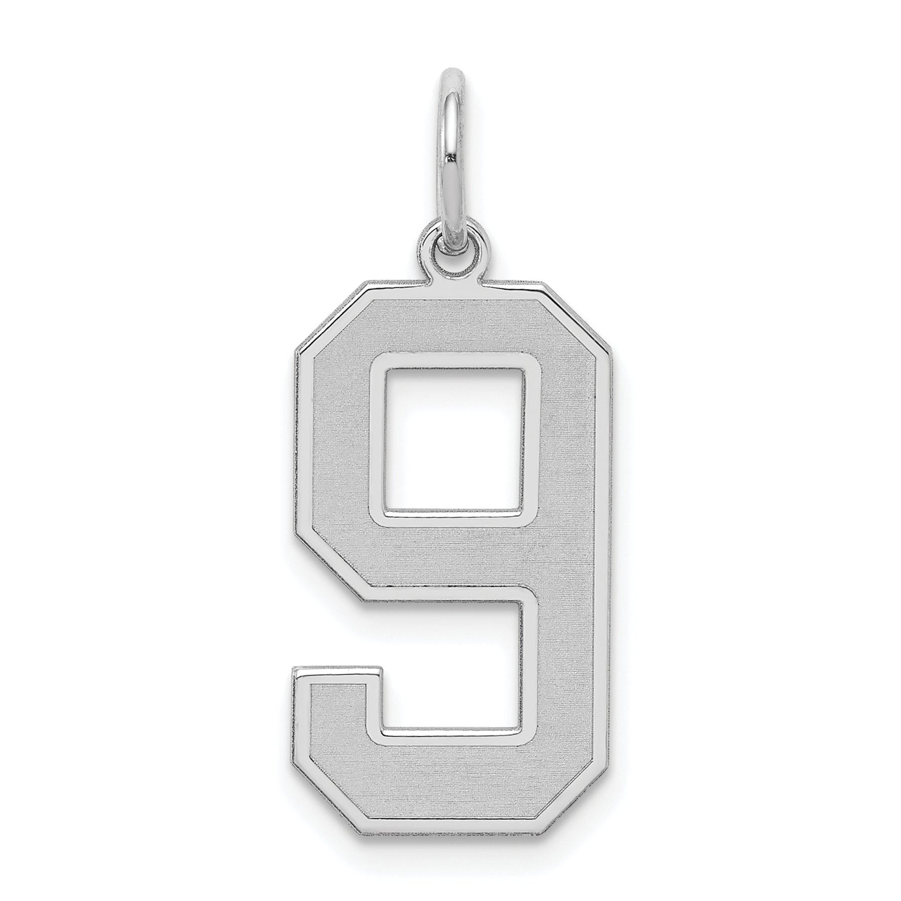 Sterling Silver Silver/Rhodium-Plated Satin Number 9 Charm