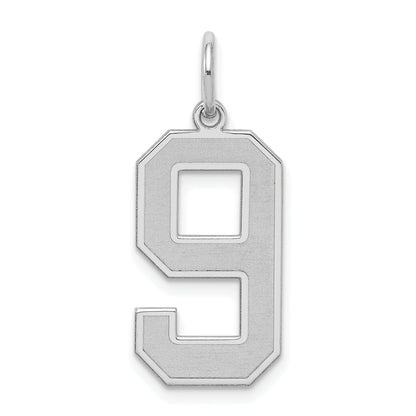 Sterling Silver Silver/Rhodium-Plated Satin Number 9 Charm