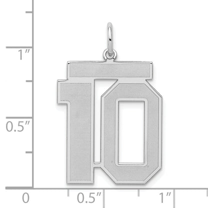 Sterling Silver Silver/Rhodium-Plated Satin Number 10 Charm