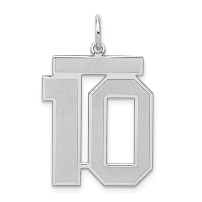 Sterling Silver Silver/Rhodium-Plated Satin Number 10 Charm