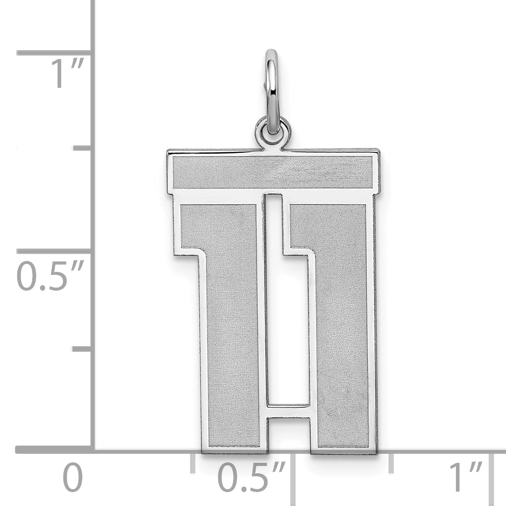 Sterling Silver Silver/Rhodium-Plated Satin Number 11 Charm