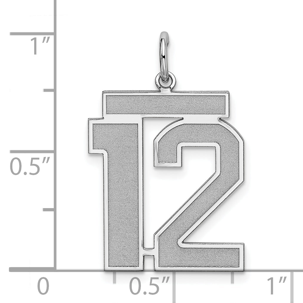 Sterling Silver Silver/Rhodium-Plated Satin Number 12 Charm
