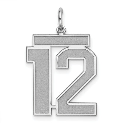 Sterling Silver Silver/Rhodium-Plated Satin Number 12 Charm