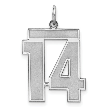 Sterling Silver Silver/Rhodium-Plated Satin Number 14 Charm