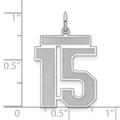 Sterling Silver Silver/Rhodium-Plated Satin Number 15 Charm