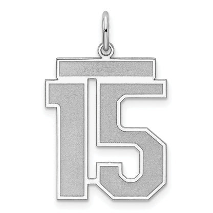 Sterling Silver Silver/Rhodium-Plated Satin Number 15 Charm