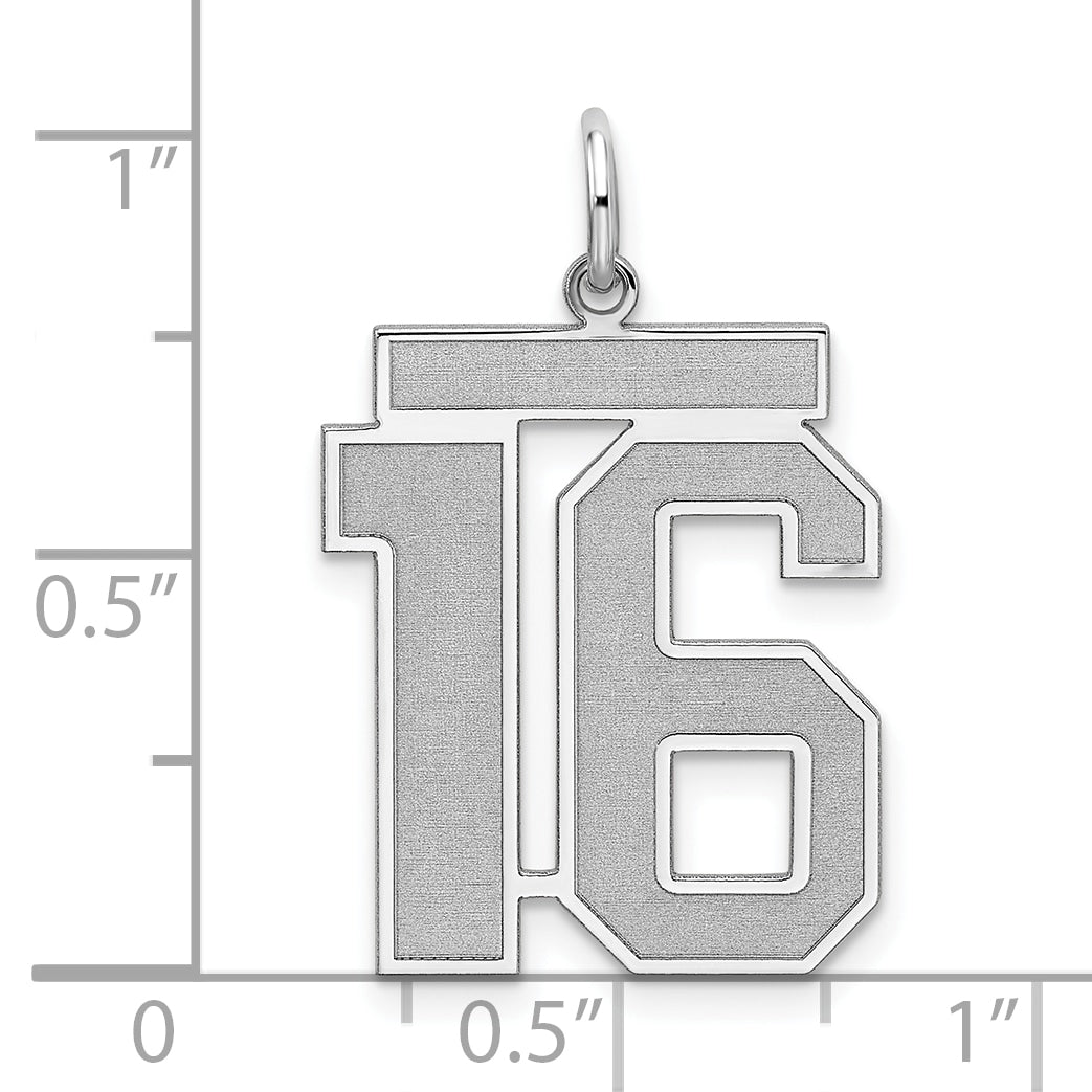 Sterling Silver Silver/Rhodium-Plated Satin Number 16 Charm