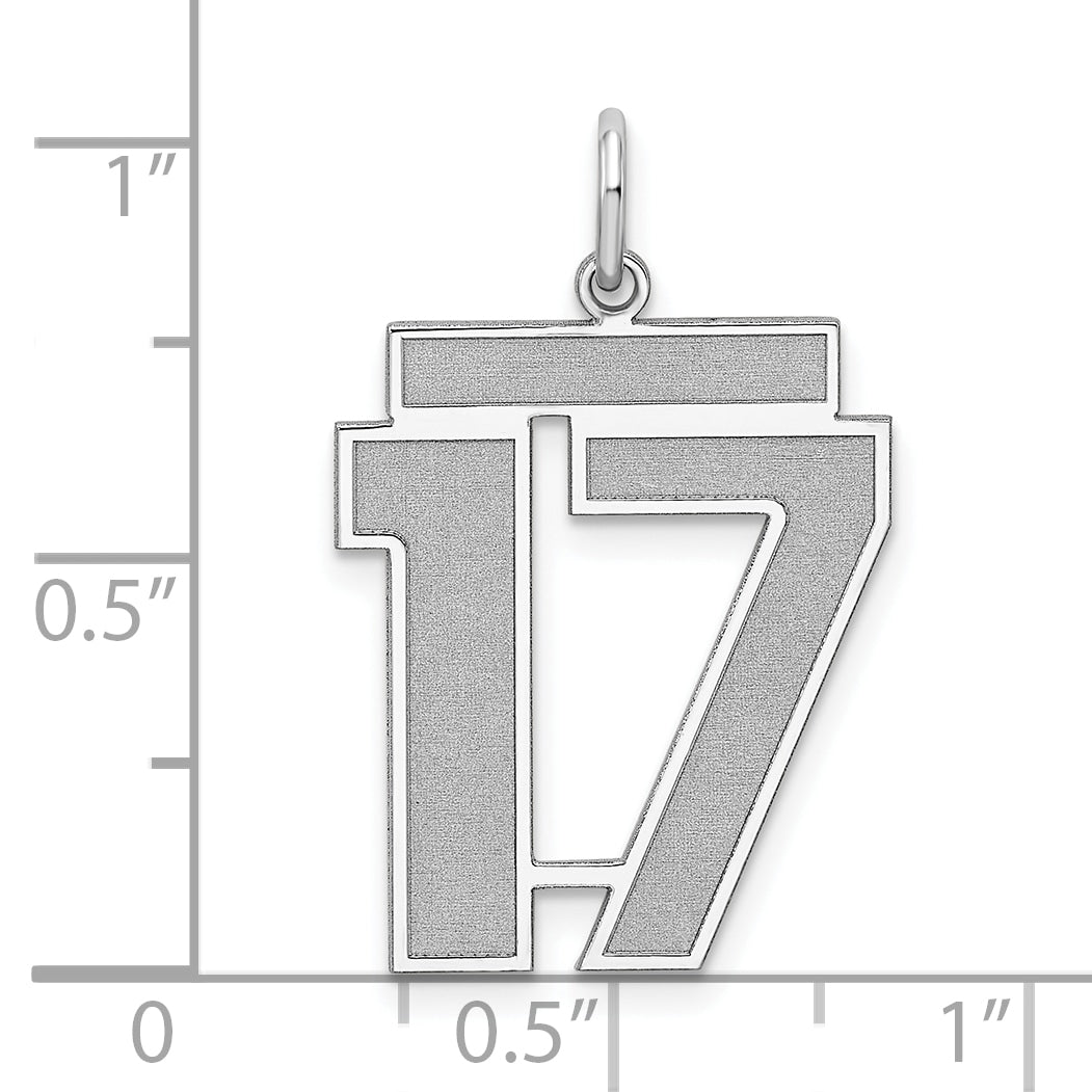 Sterling Silver Silver/Rhodium-Plated Satin Number 17 Charm