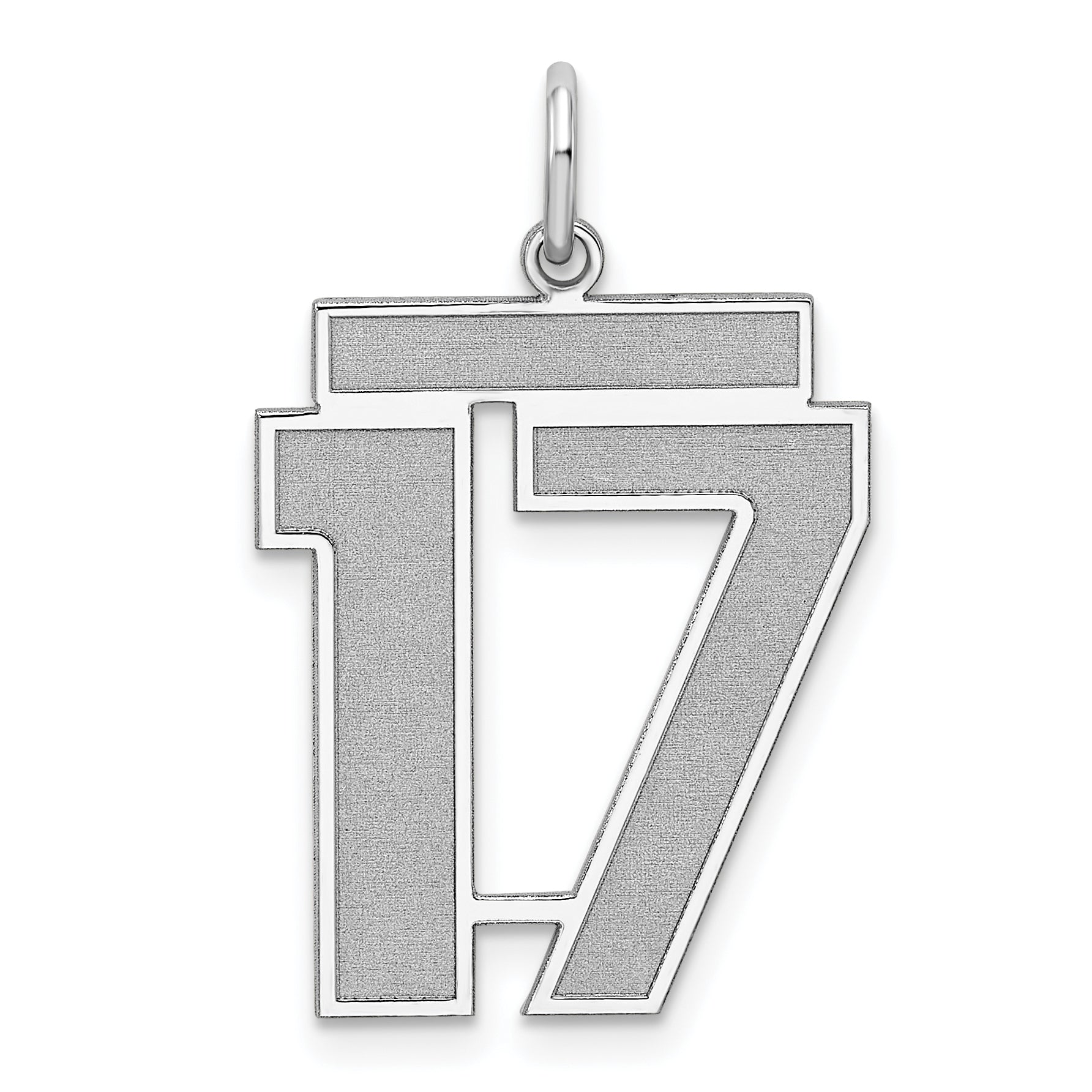 Sterling Silver Silver/Rhodium-Plated Satin Number 17 Charm