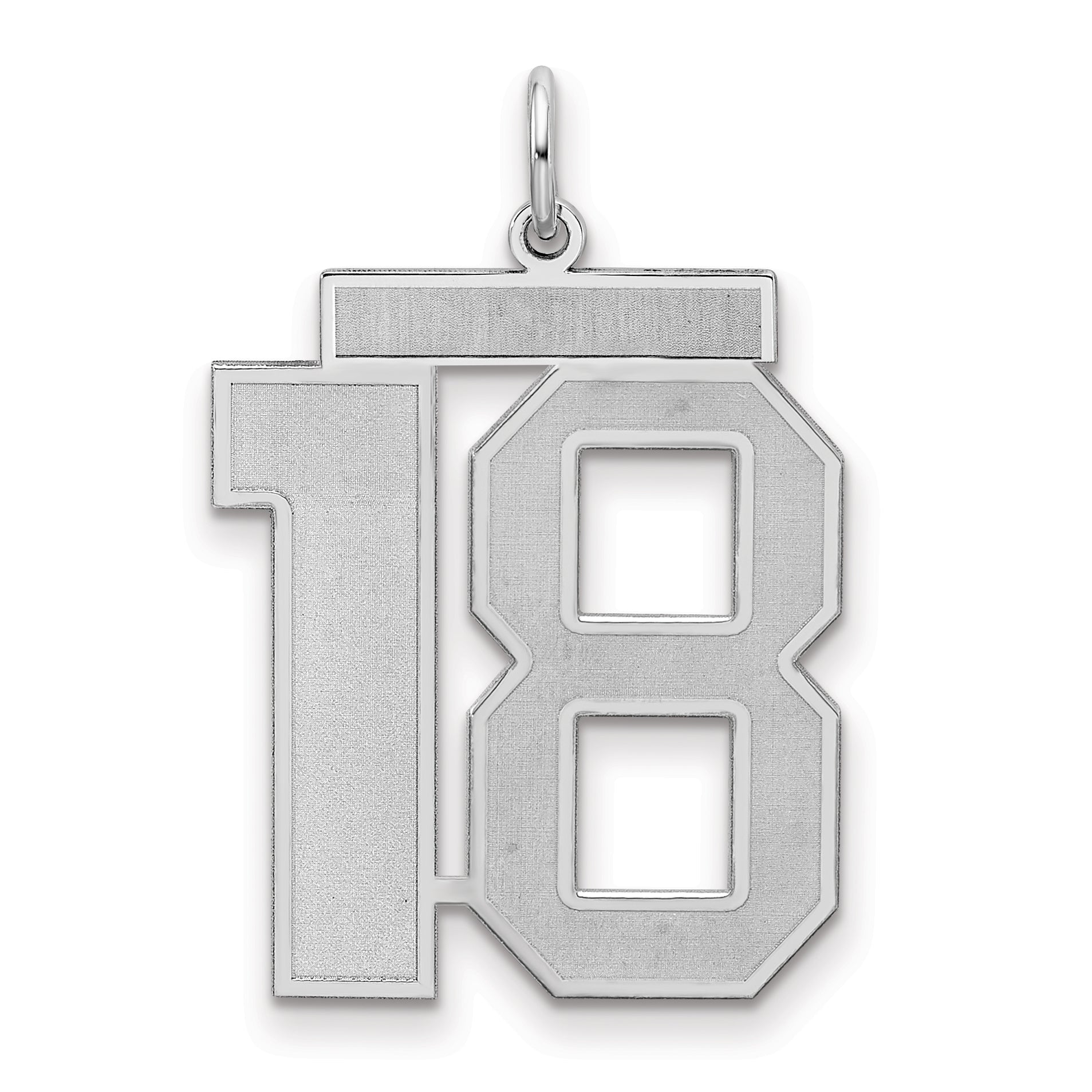 Sterling Silver Silver/Rhodium-Plated Satin Number 18 Charm
