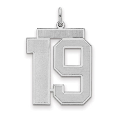Sterling Silver Silver/Rhodium-Plated Satin Number 19 Charm