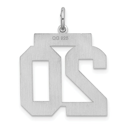 Sterling Silver Silver/Rhodium-Plated Satin Number 20 Charm