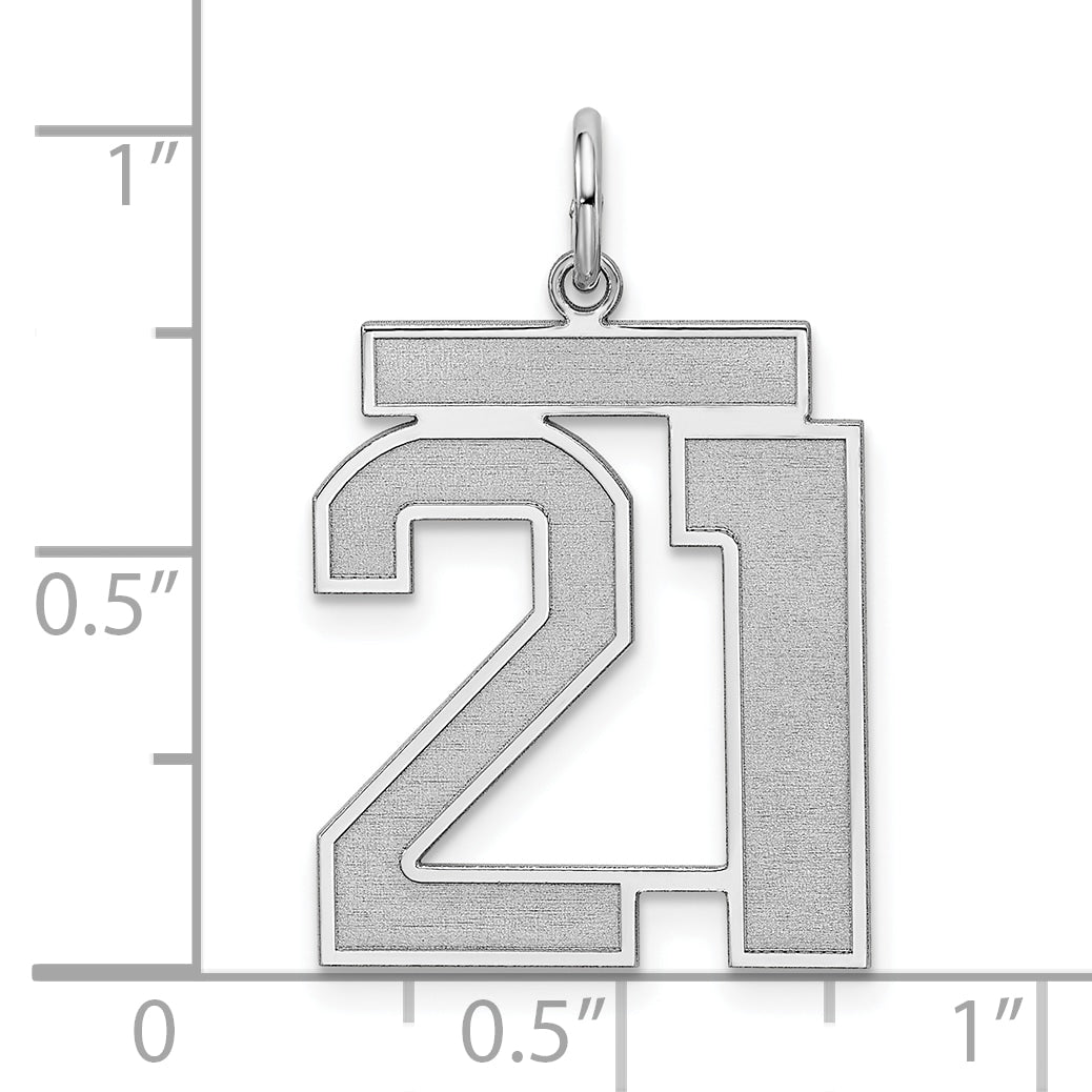 Sterling Silver Silver/Rhodium-Plated Satin Number 21 Charm