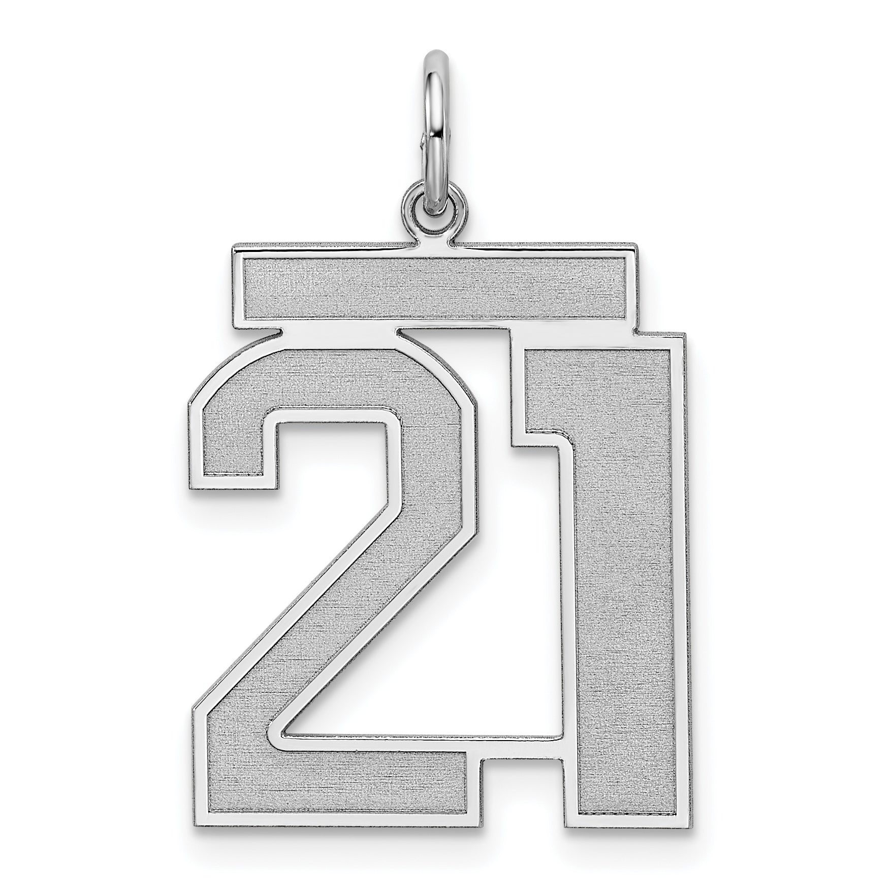 Sterling Silver Silver/Rhodium-Plated Satin Number 21 Charm