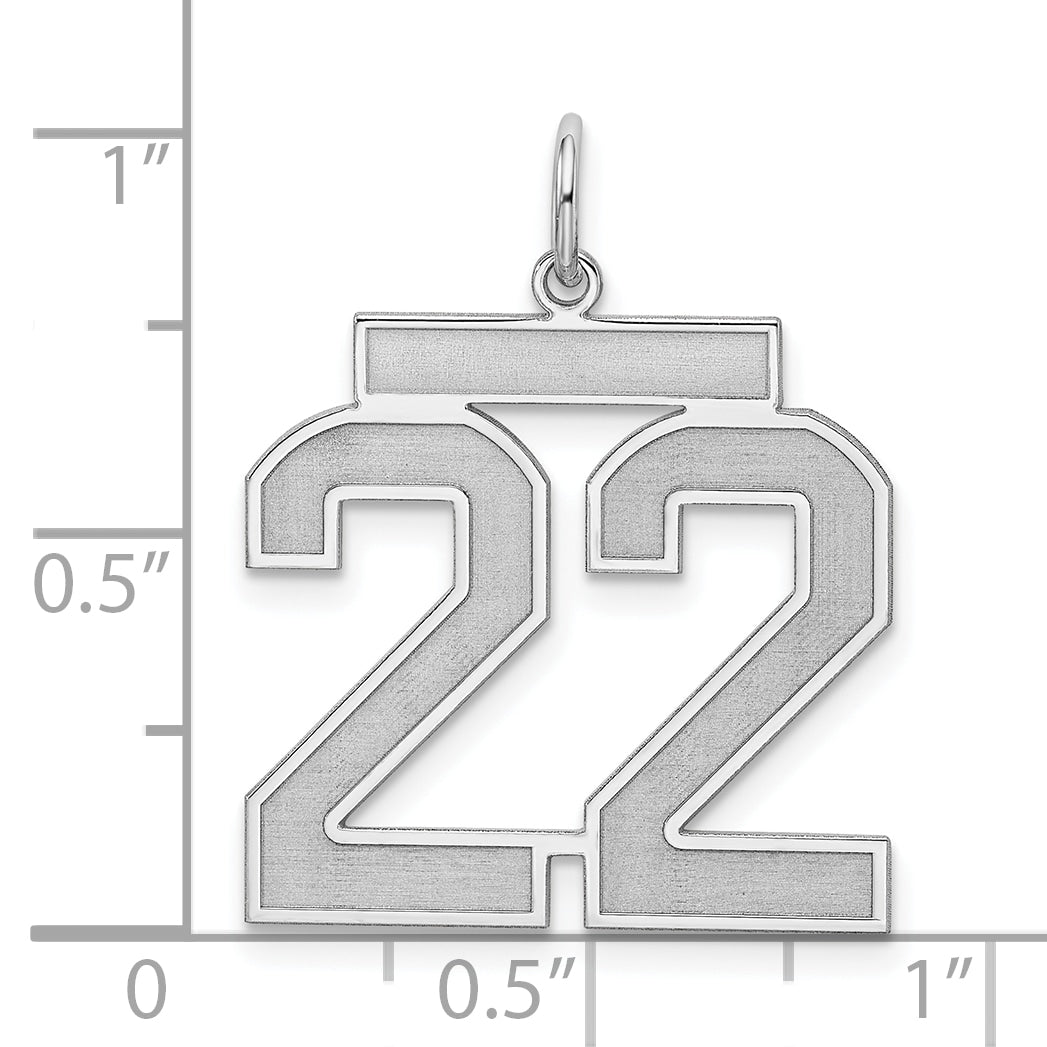 Sterling Silver Silver/Rhodium-Plated Satin Number 22 Charm