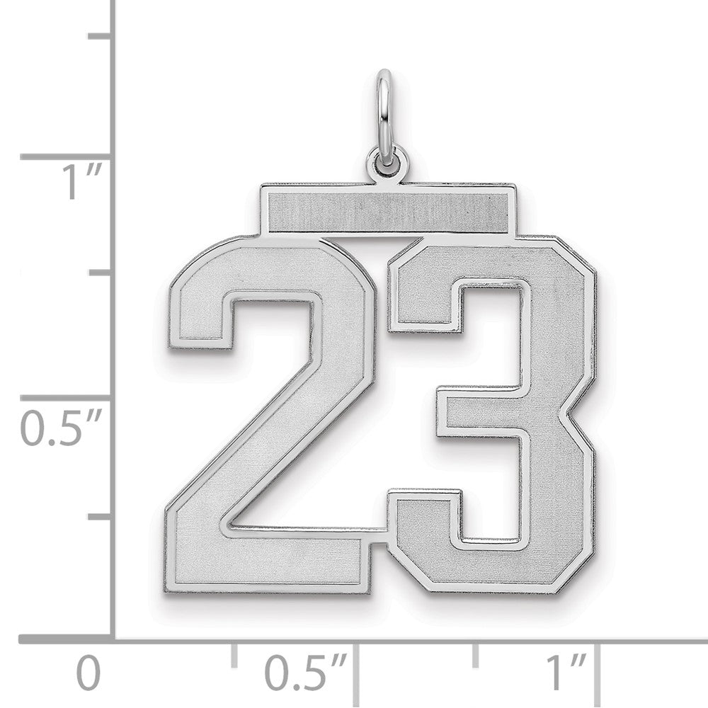 Sterling Silver Silver/Rhodium-Plated Satin Number 23 Charm