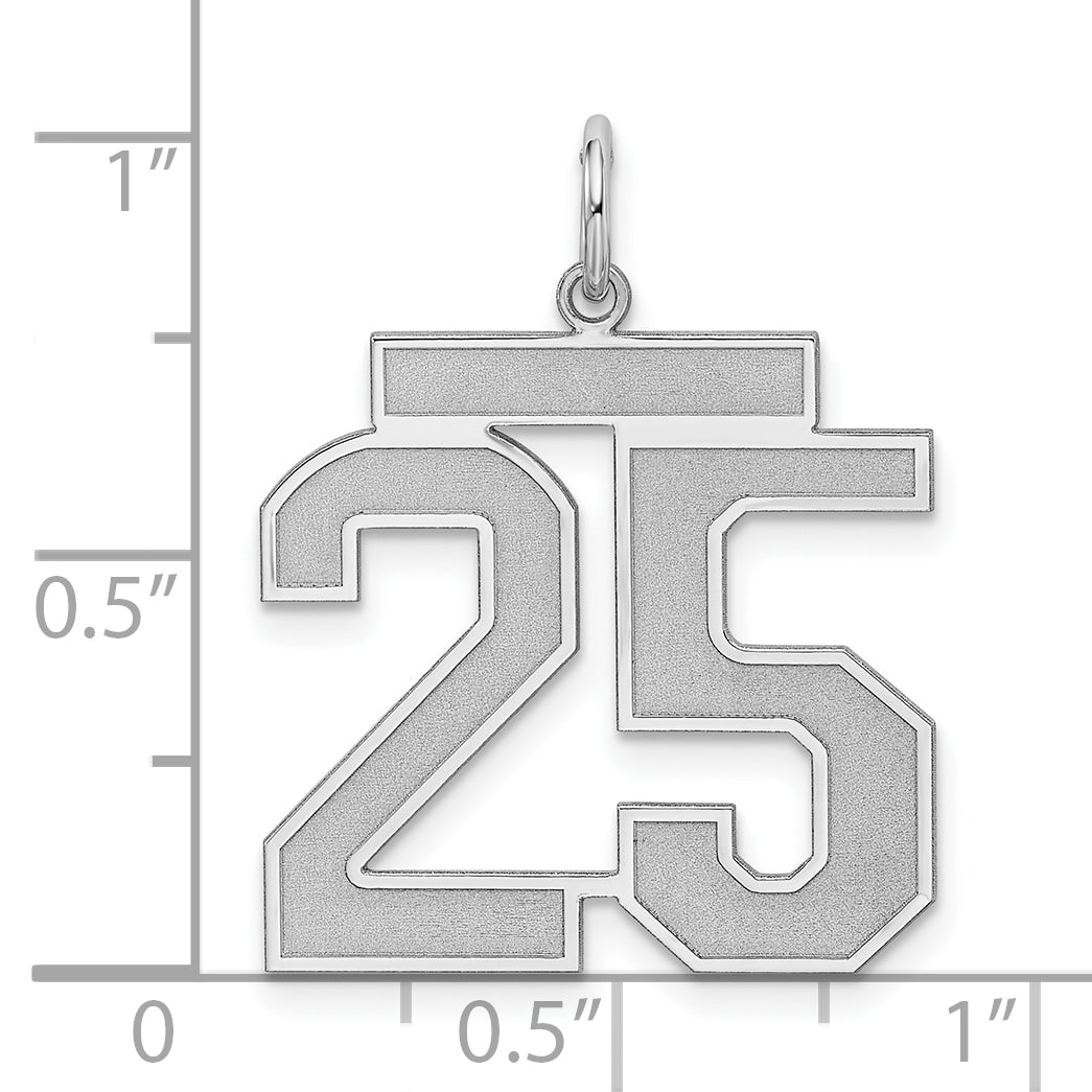 Sterling Silver Silver/Rhodium-Plated Satin Number 25 Charm