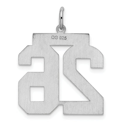 Sterling Silver Silver/Rhodium-Plated Satin Number 26 Charm