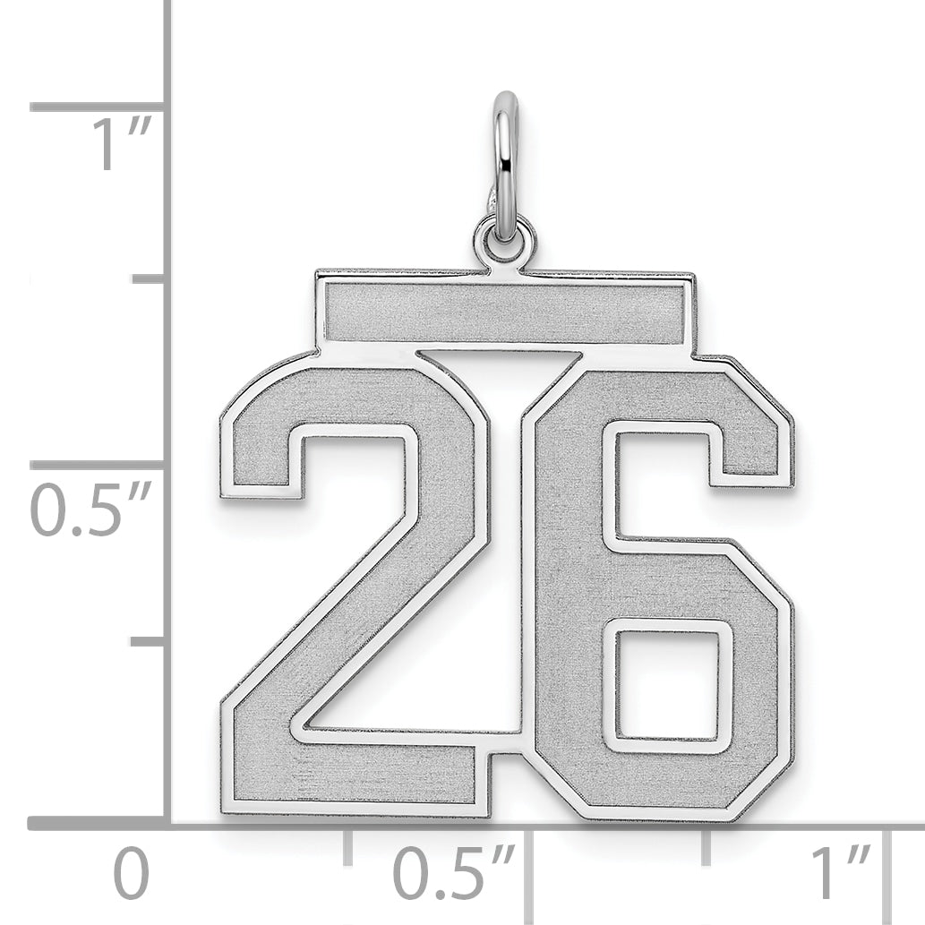 Sterling Silver Silver/Rhodium-Plated Satin Number 26 Charm