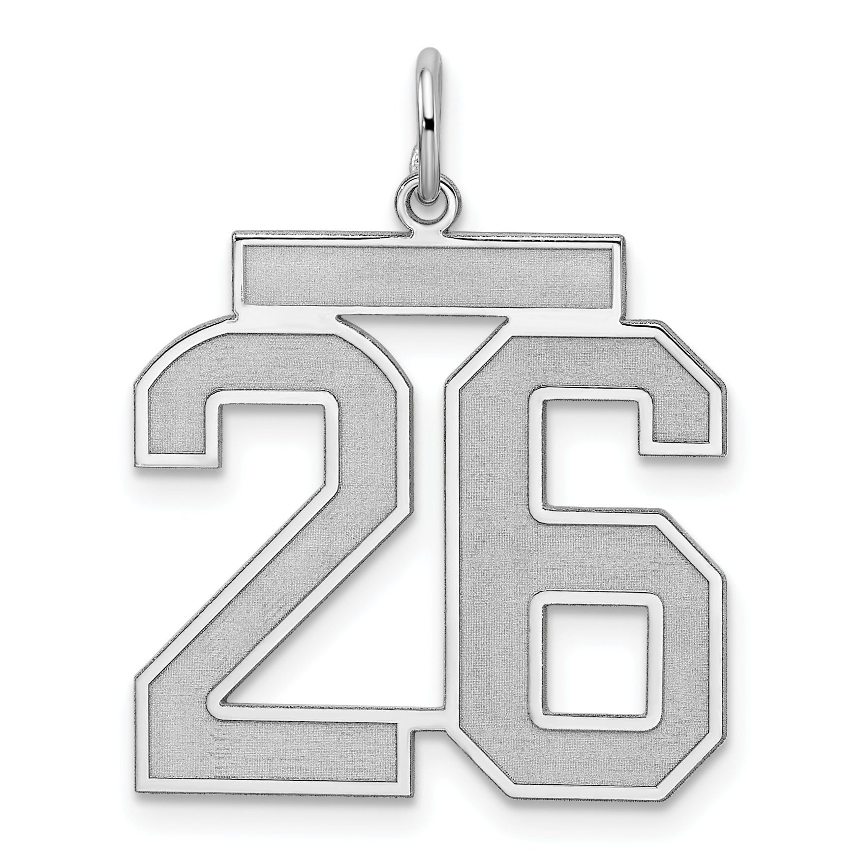Sterling Silver Silver/Rhodium-Plated Satin Number 26 Charm