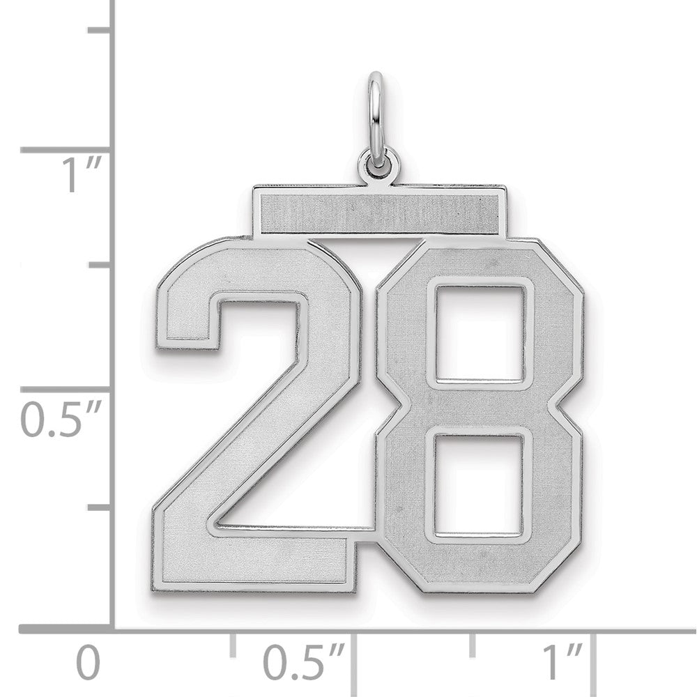 Sterling Silver Silver/Rhodium-Plated Satin Number 28 Charm