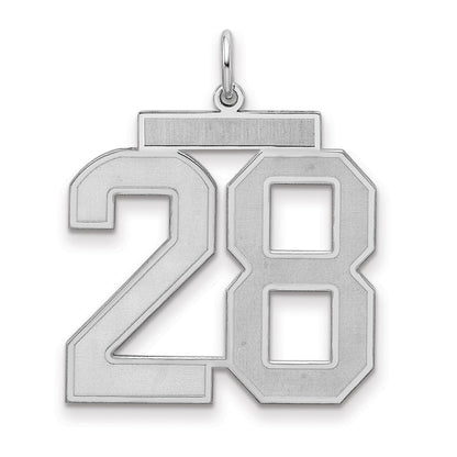 Sterling Silver Silver/Rhodium-Plated Satin Number 28 Charm