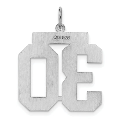 Sterling Silver Silver/Rhodium-Plated Satin Number 30 Charm