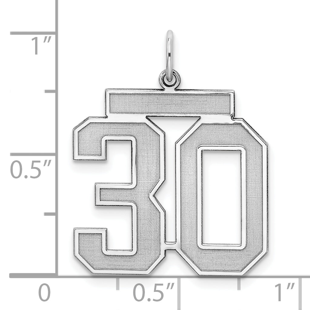 Sterling Silver Silver/Rhodium-Plated Satin Number 30 Charm