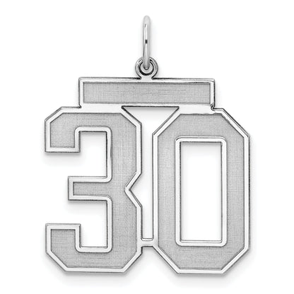Sterling Silver Silver/Rhodium-Plated Satin Number 30 Charm