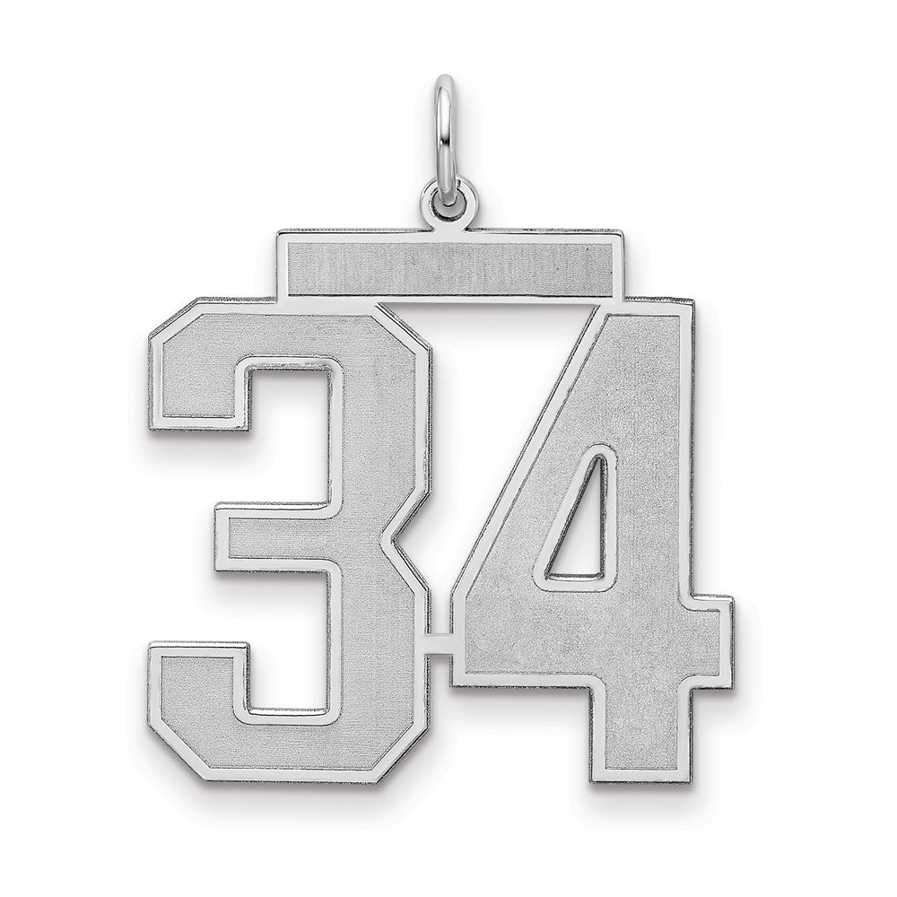 Sterling Silver Silver/Rhodium-Plated Satin Number 34 Charm