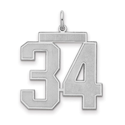 Sterling Silver Silver/Rhodium-Plated Satin Number 34 Charm