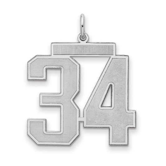 Sterling Silver Silver/Rhodium-Plated Satin Number 34 Charm