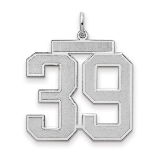 Sterling Silver Silver/Rhodium-Plated Satin Number 39 Charm