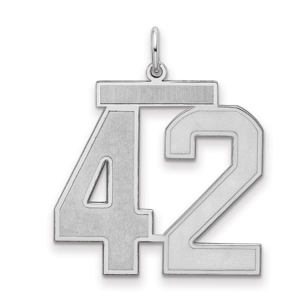 Sterling Silver Silver/Rhodium-Plated Satin Number 42 Charm