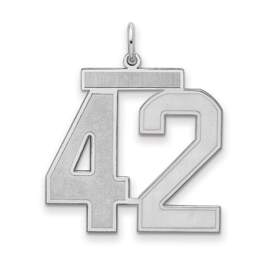 Sterling Silver Silver/Rhodium-Plated Satin Number 42 Charm