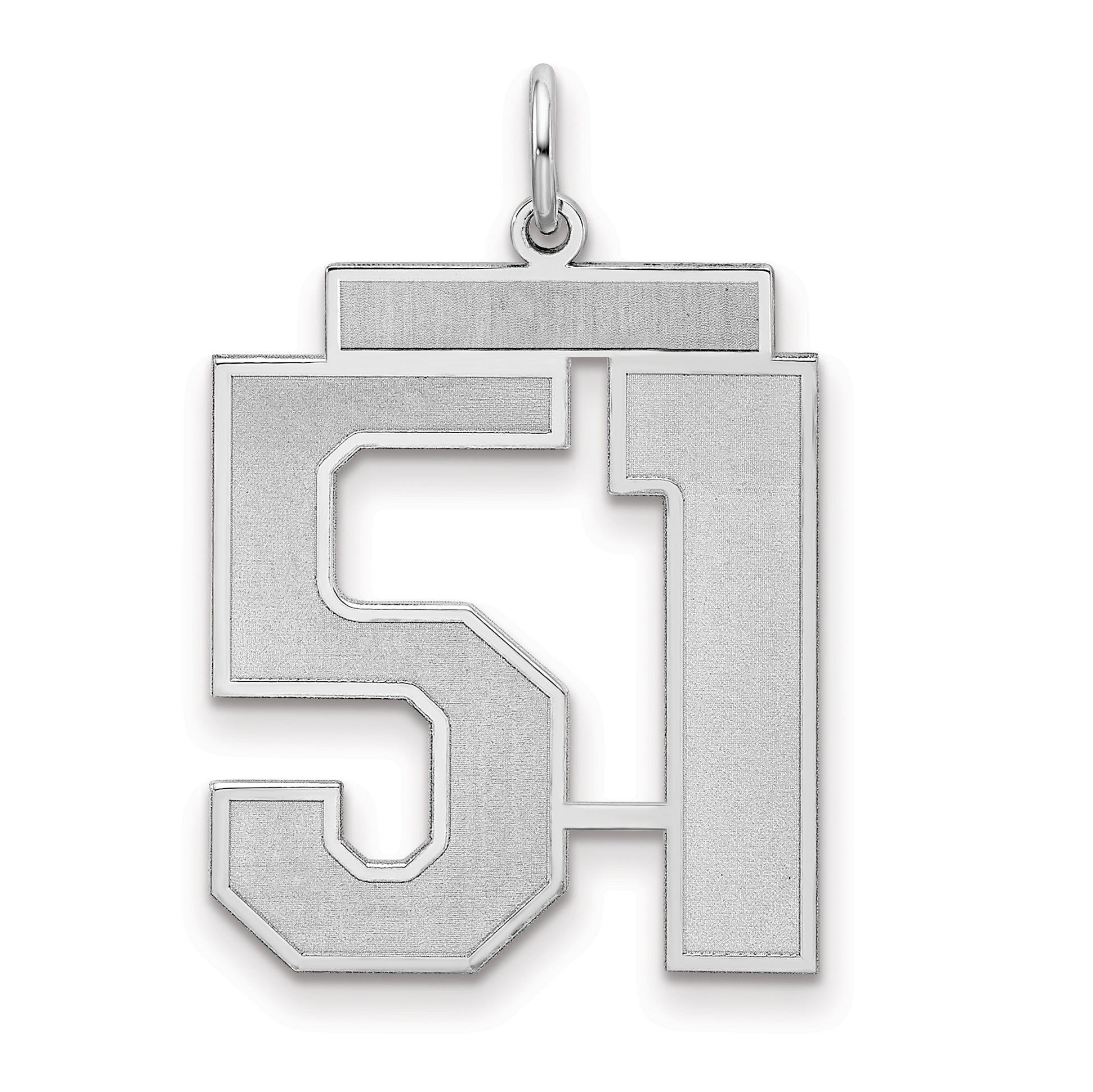 Sterling Silver Silver/Rhodium-Plated Satin Number 51 Charm