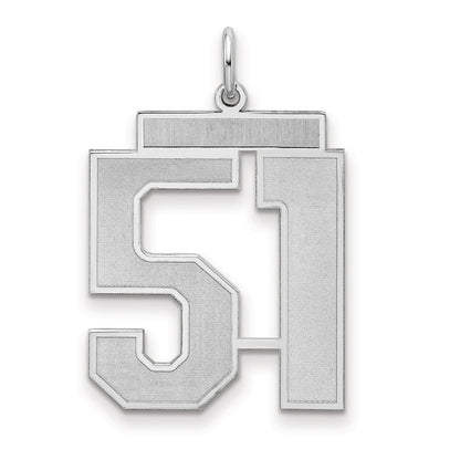 Sterling Silver Silver/Rhodium-Plated Satin Number 51 Charm