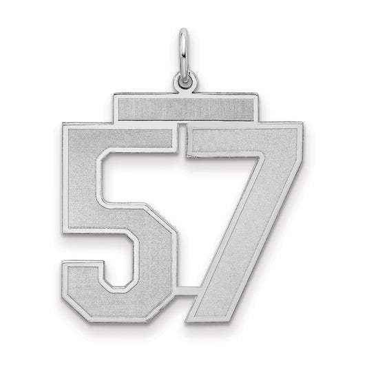 Sterling Silver Silver/Rhodium-Plated Satin Number 57 Charm