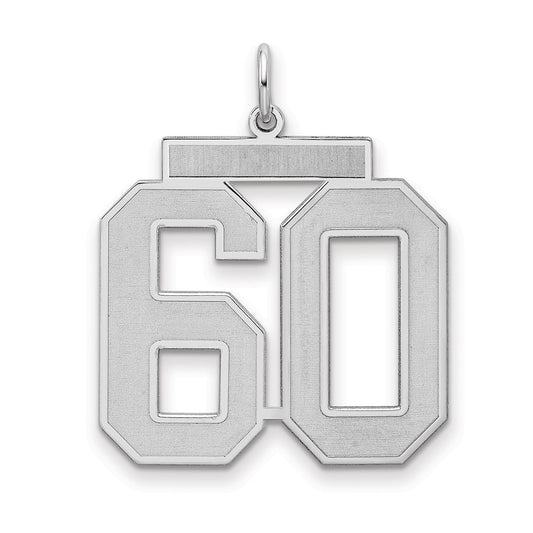 Sterling Silver Silver/Rhodium-Plated Satin Number 60 Charm