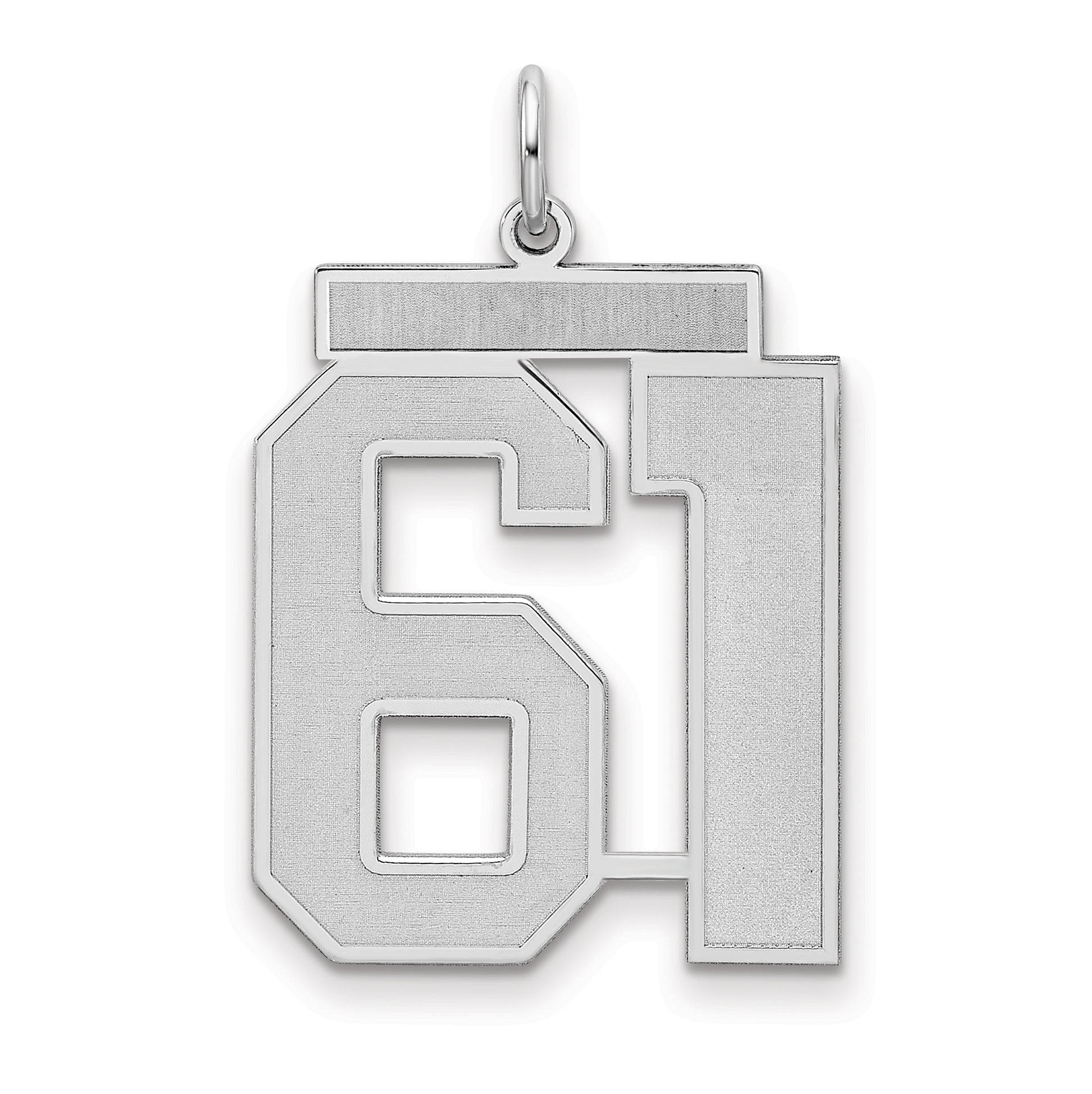 Sterling Silver Silver/Rhodium-Plated Satin Number 61 Charm