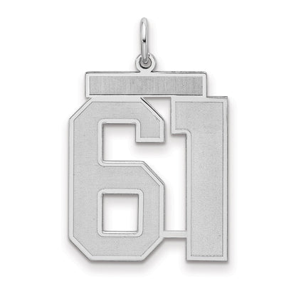 Sterling Silver Silver/Rhodium-Plated Satin Number 61 Charm