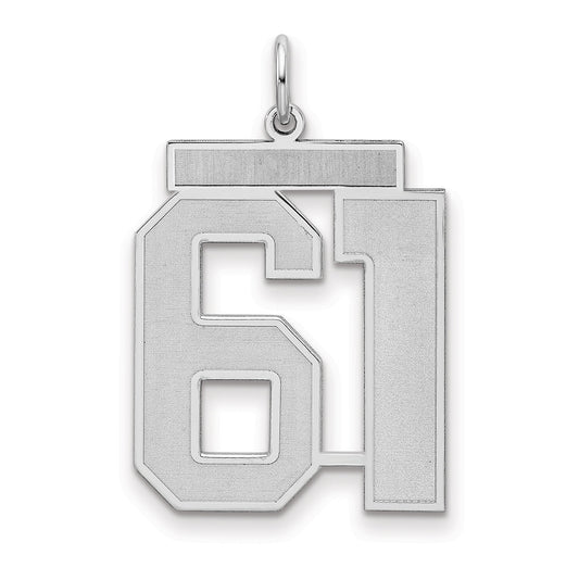 Sterling Silver Silver/Rhodium-Plated Satin Number 61 Charm