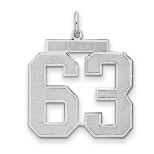Sterling Silver Silver/Rhodium-Plated Satin Number 63 Charm