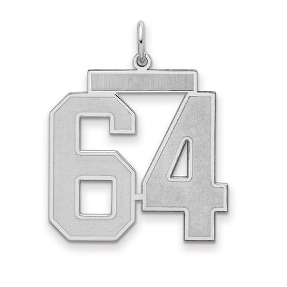 Sterling Silver Silver/Rhodium-Plated Satin Number 64 Charm
