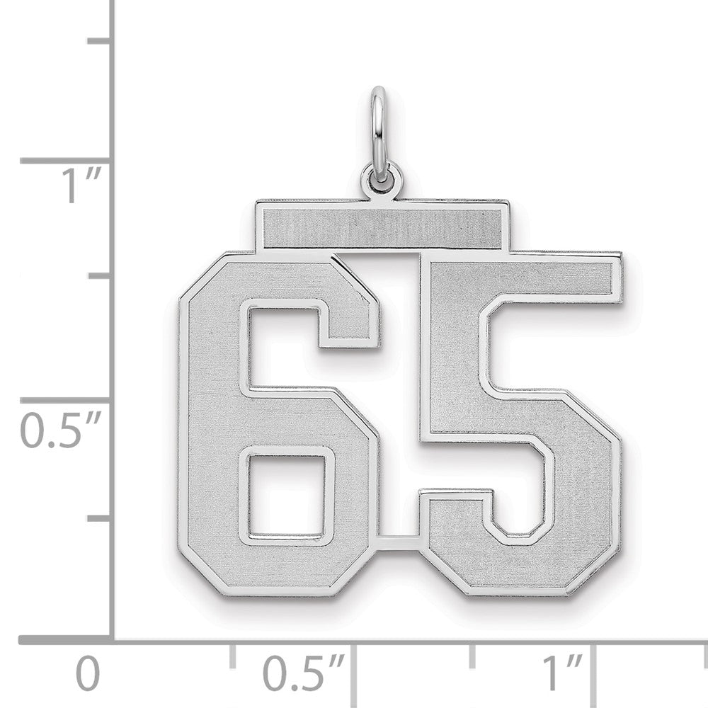 Sterling Silver Silver/Rhodium-Plated Satin Number 65 Charm