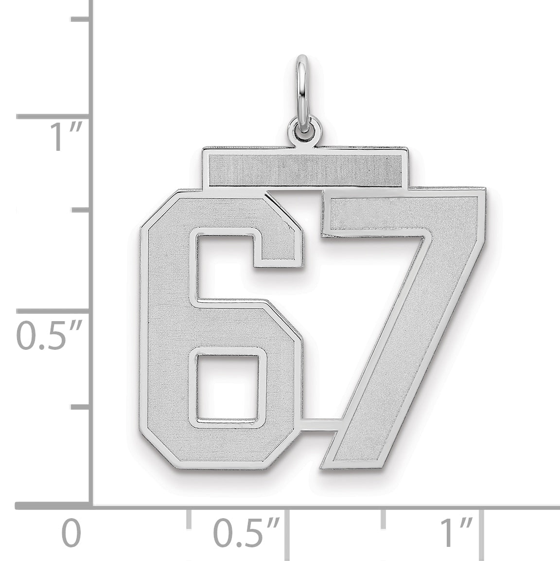 Sterling Silver Silver/Rhodium-Plated Satin Number 67 Charm