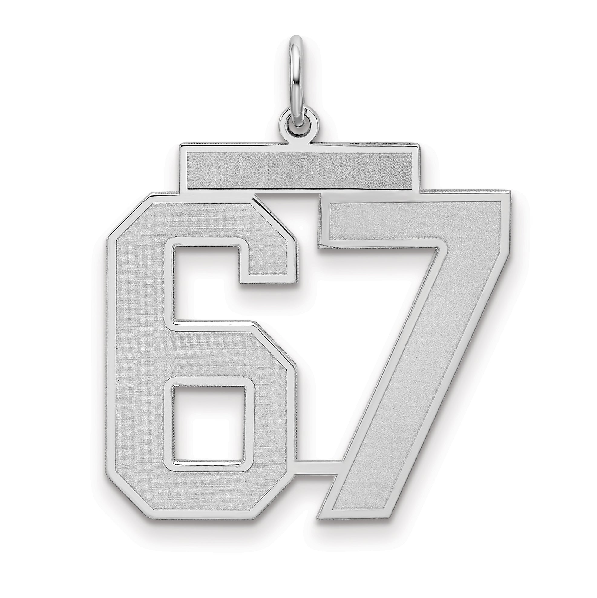 Sterling Silver Silver/Rhodium-Plated Satin Number 67 Charm